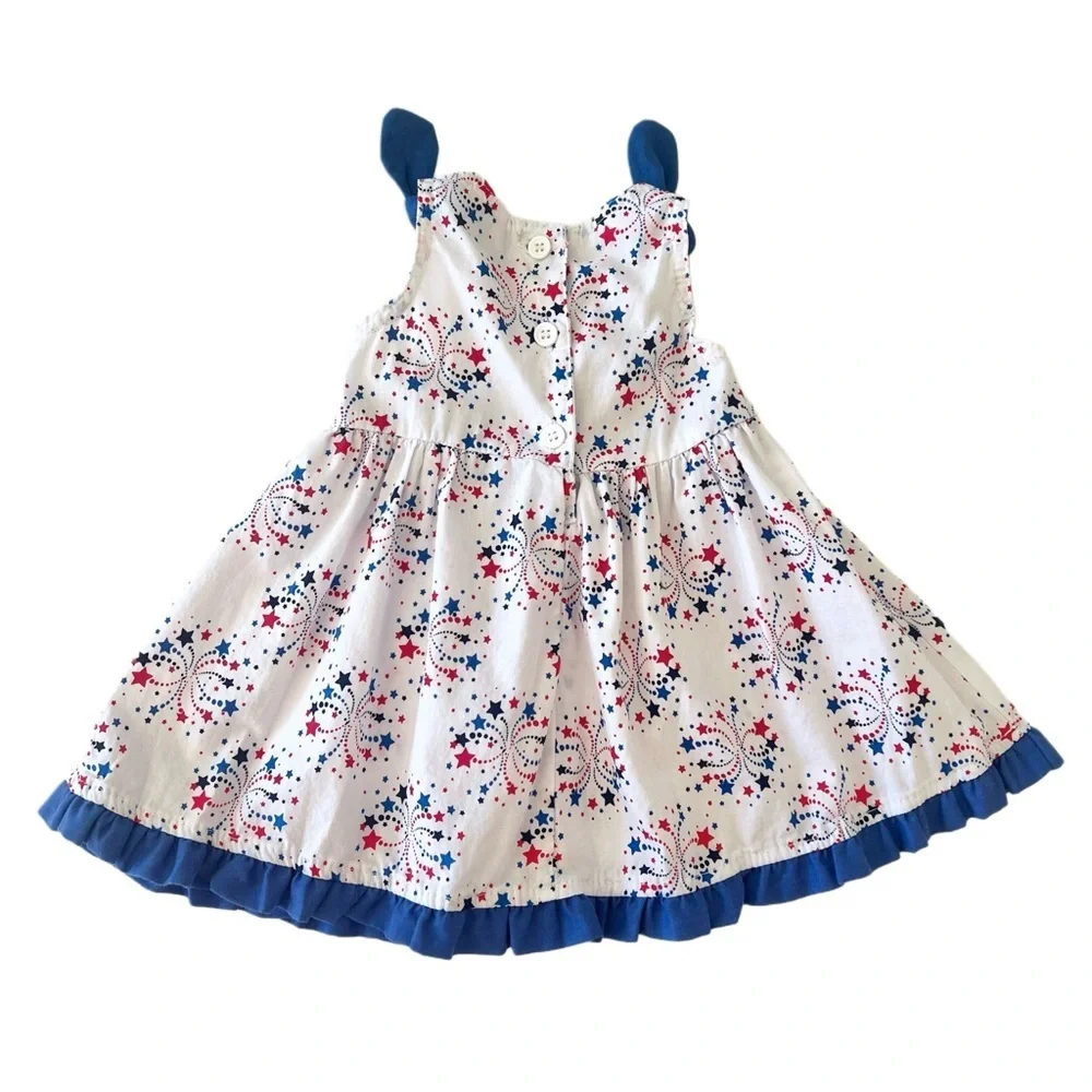 Girls Red White & Blue Fireworks Star Print Holiday Dress | Baby 3 Months